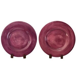 Pottery Barn Sausalito Plum Dinner Plates Set of 2 - 12" Purple Handmade